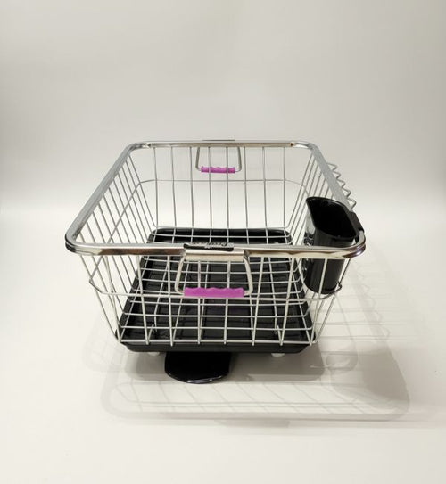 360 Degree Stainless Steel Utensil Basket, Drainer Dish Drainer Basket with Tray for Kitchen Vessel Drainer Rack, Dish Drying Rack with Tray and Cutlery Holder (Black)